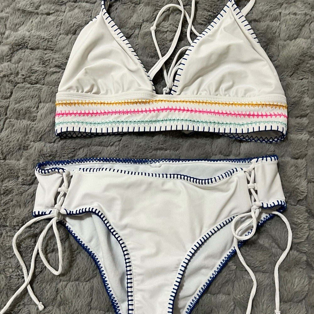 White two-piece bathing suit.
